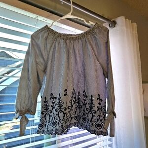 Blue & White Embroidered Blouse